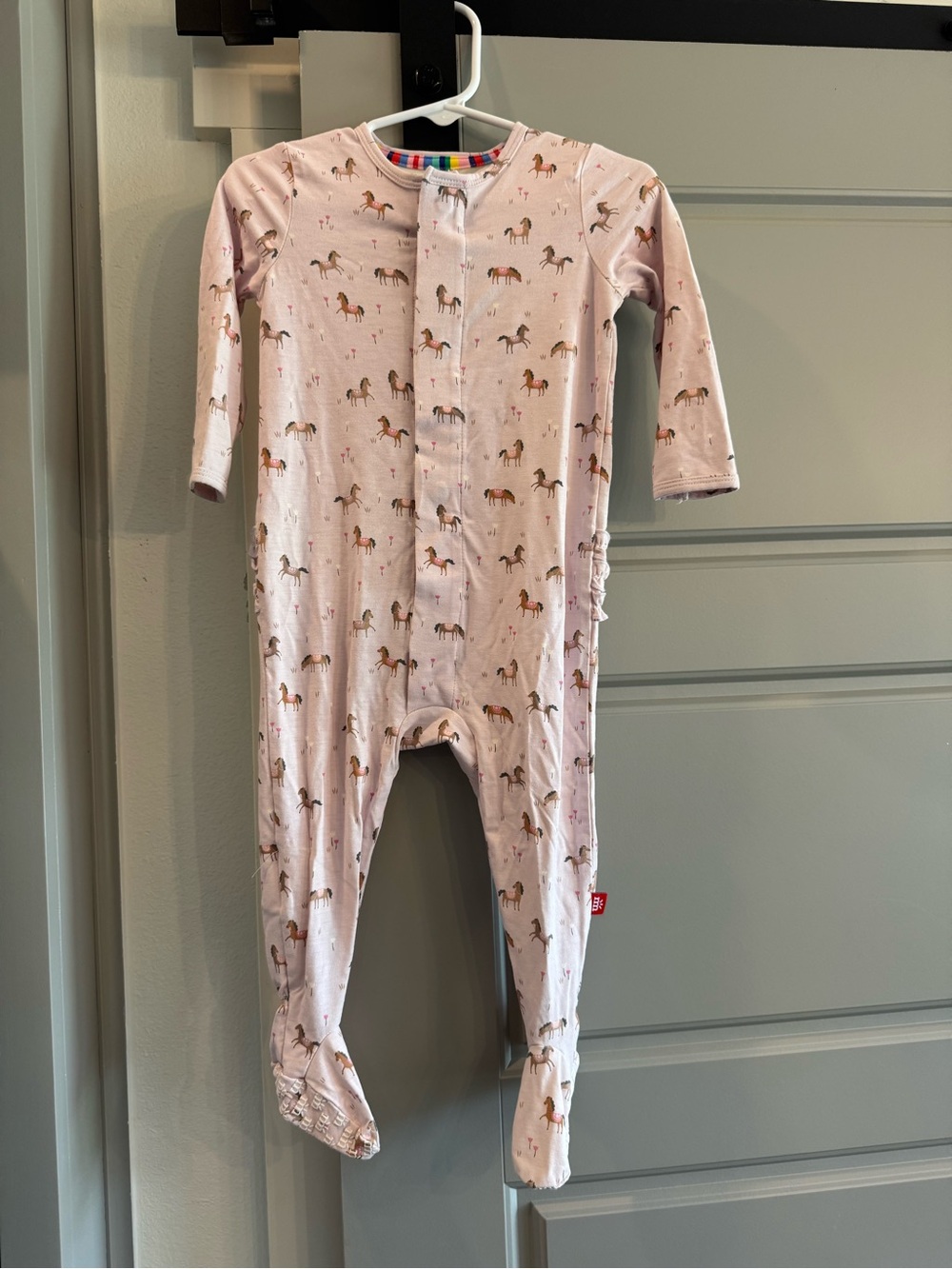 Magnetic Me Pink horse Print Footed Baby Pajamas
